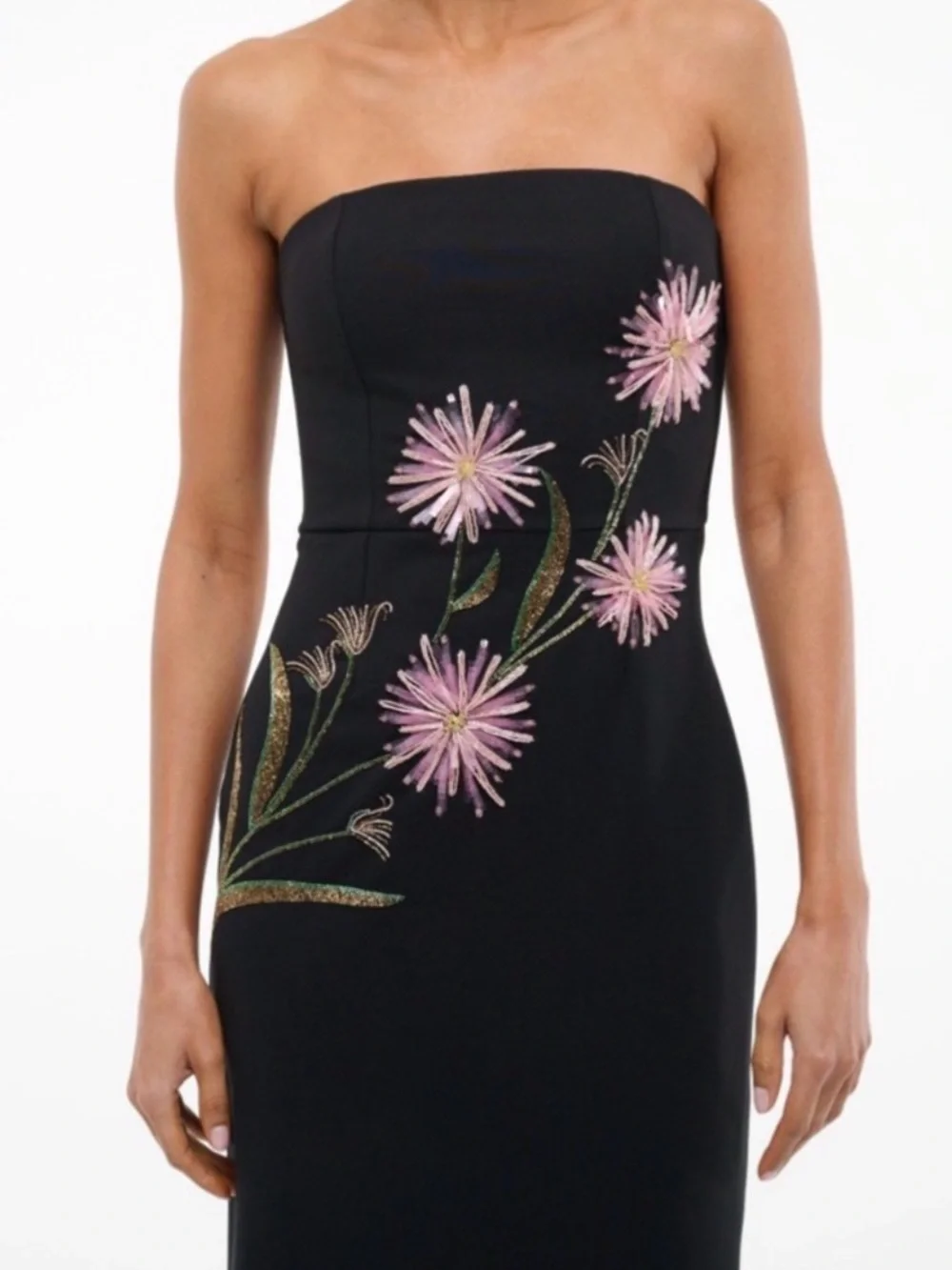 STAUD Brooke Floral Beaded Strapless Cocktail Midi Dress in Dahlia Daydream - Picture 4 of 11